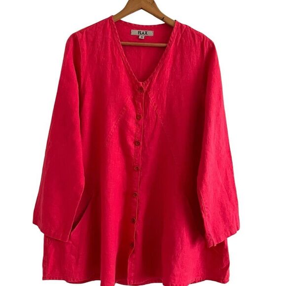 FLAX Linen Button tunic top Jacket S Long Lagenlook coastal grandma boho - Picture 1 of 12